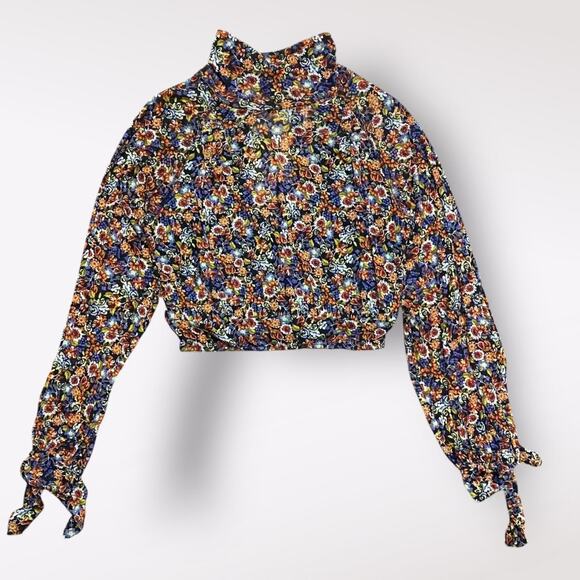 Free People All Dolled Up Floral Mesh Cropped Long Sleeve Womens‎ M Boho - Picture 1 of 9